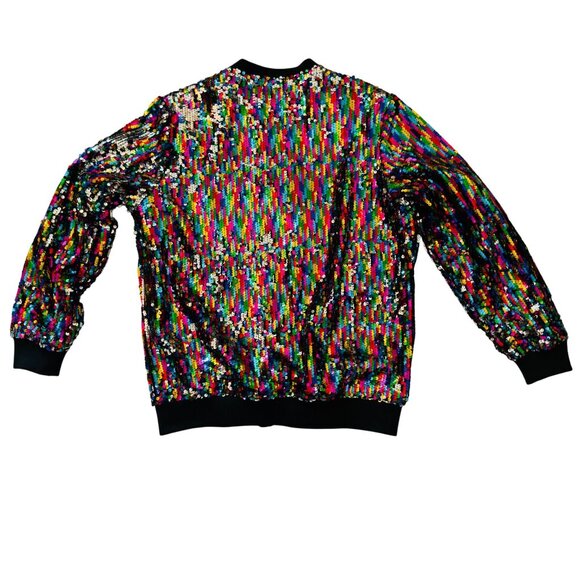Cresay Sequin Bomber Jacket Size XL Multicolor 80s Disco Glam Festival Style - Picture 3 of 15
